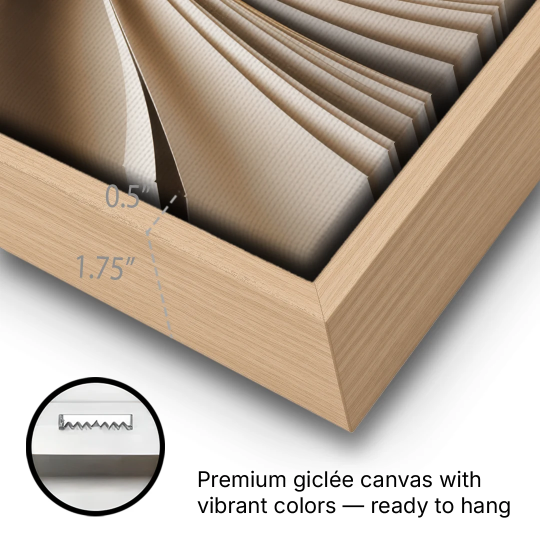 Elegant Flow Beige Abstract - Oak Framed Canvas Wall Art - Gallery Wrap Corner