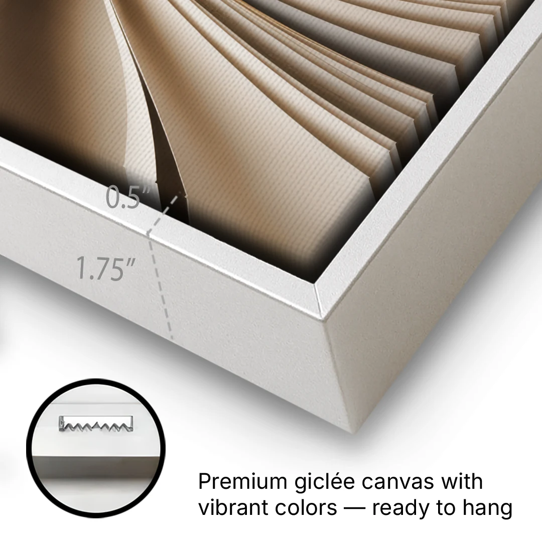 Elegant Flow Beige Abstract - White Framed Canvas Wall Art - Gallery Wrap Corner