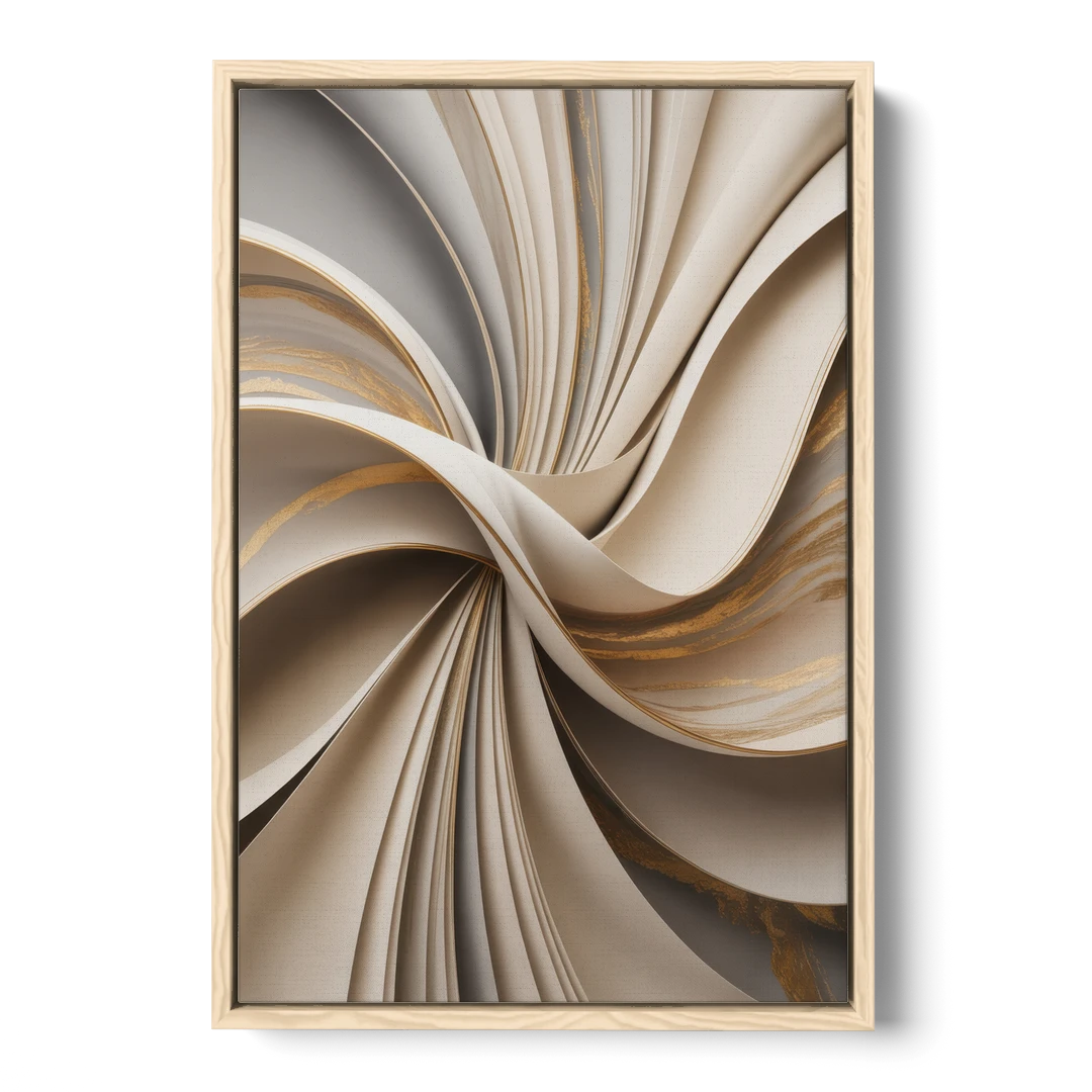 Elegant Flow Beige Abstract - Oak Framed Canvas Wall Art - Front