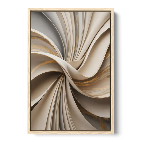 Elegant Flow Beige Abstract - Oak Framed Canvas Wall Art - Front