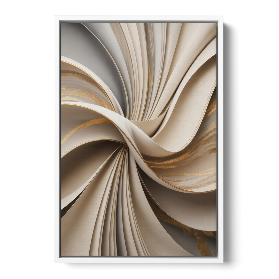 Elegant Flow Beige Abstract - White Framed Canvas Wall Art - Front