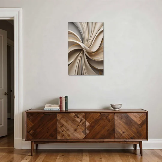 Elegant Flow Beige Abstract - Canvas Wall Art - Coffee Table - 24x36