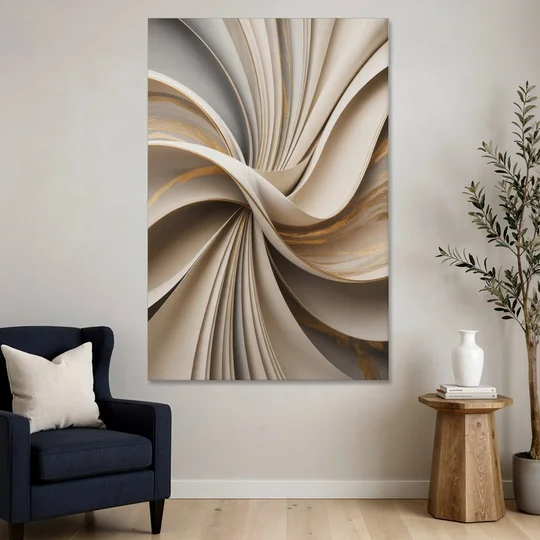 Elegant Flow Beige Abstract - Canvas Wall Art - Sofa - 40x60