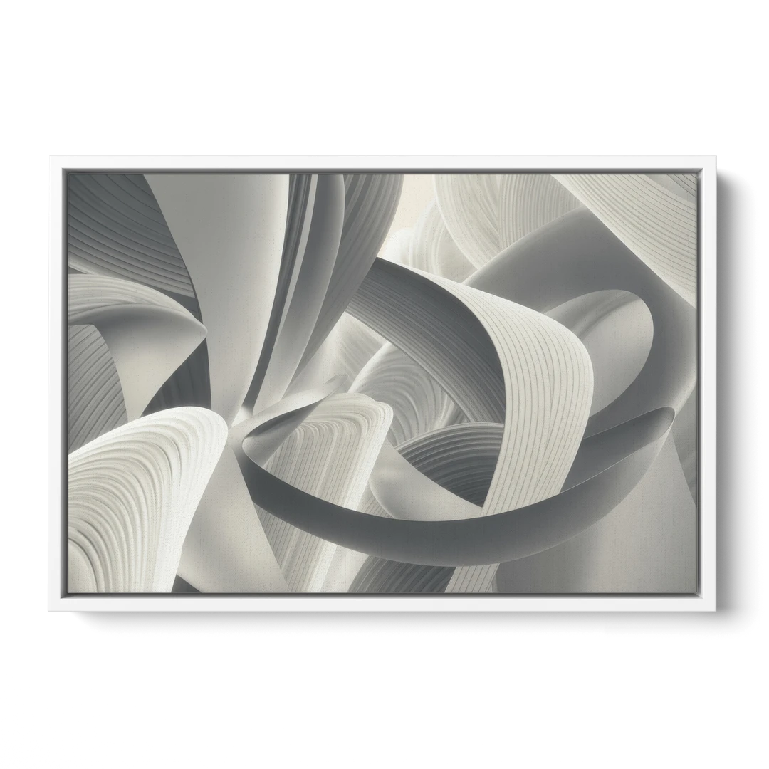 Elegant Flow Grey and White Abstract - White Framed Canvas Wall Art - Front