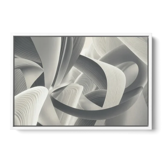 Elegant Flow Grey and White Abstract - White Framed Canvas Wall Art - Front