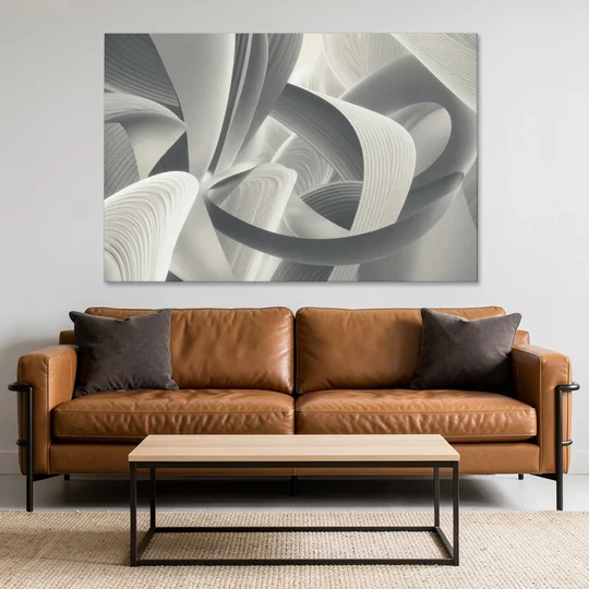 Elegant Flow Grey and White Abstract - Canvas Wall Art - Sofa - 60x40