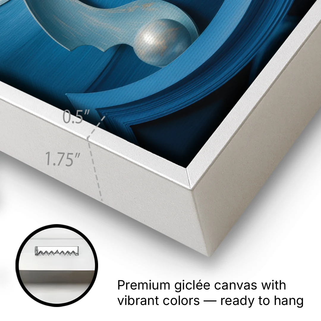 Elegant Fluidity in Blue Abstract - White Framed Canvas Wall Art - Gallery Wrap Corner