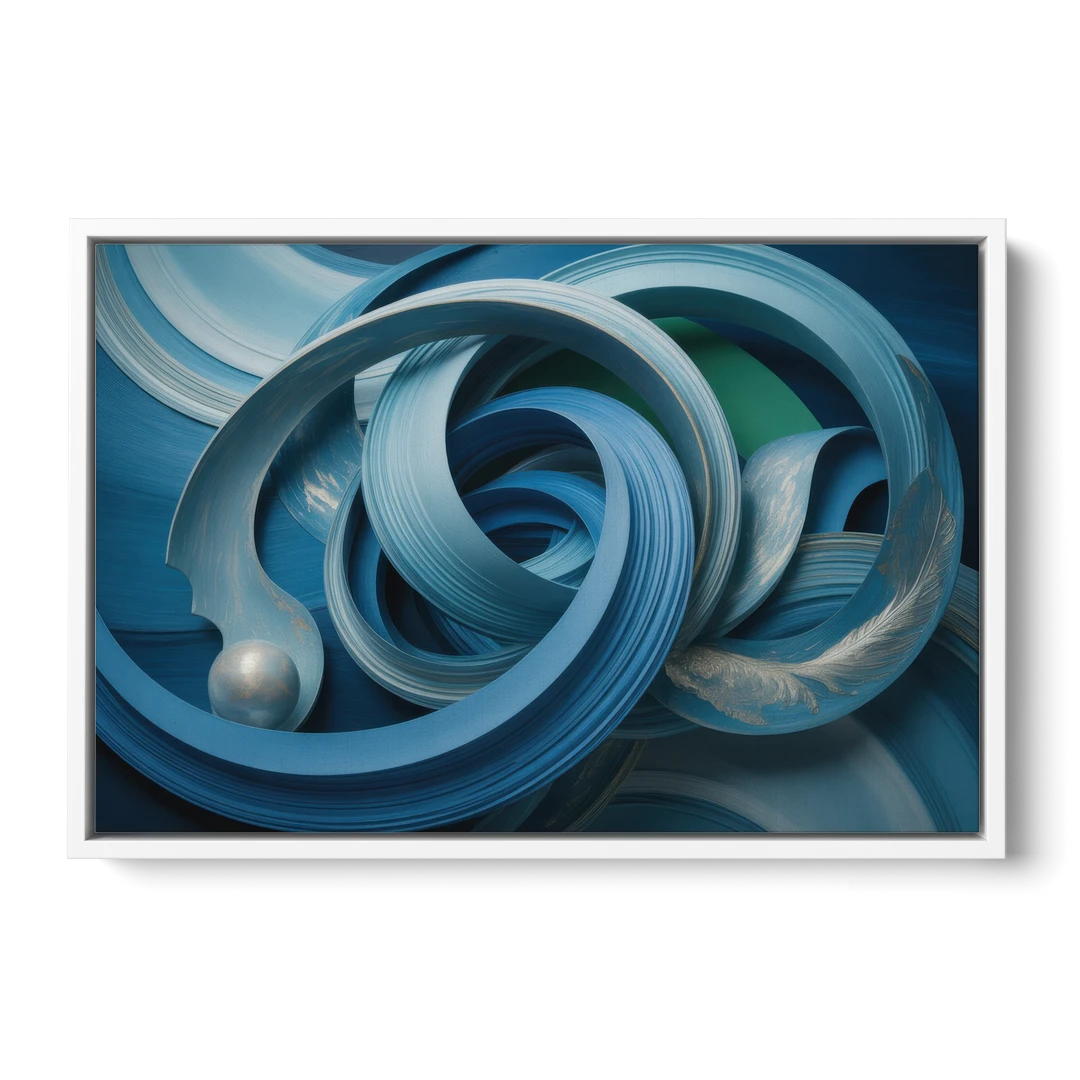 Elegant Fluidity in Blue Abstract - White Framed Canvas Wall Art - Front