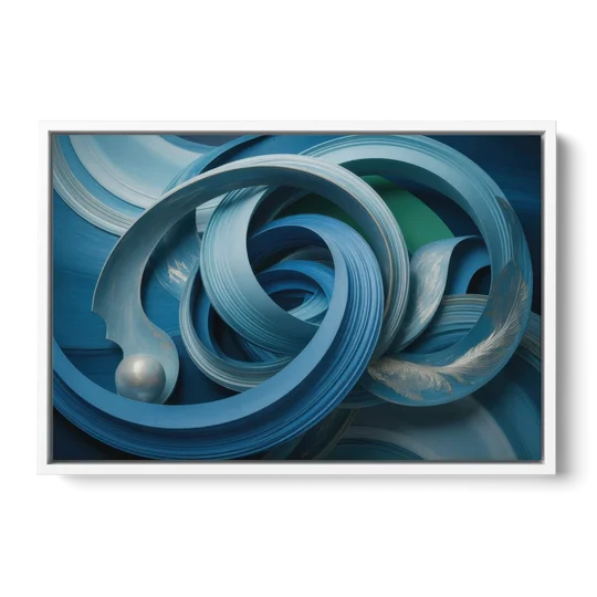 Elegant Fluidity in Blue Abstract - White Framed Canvas Wall Art - Front