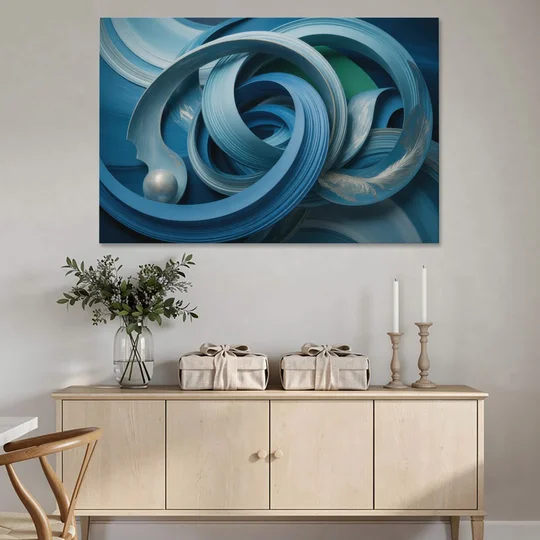 Elegant Fluidity in Blue Abstract - Canvas Wall Art - Coffee Table - 60x40