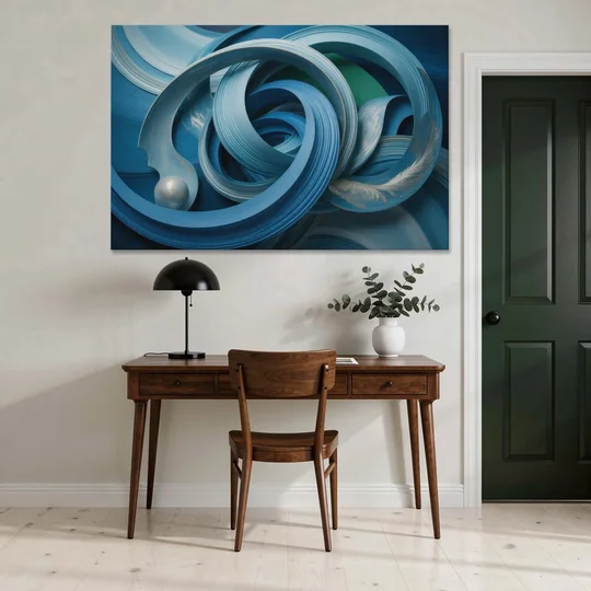 Elegant Fluidity in Blue Abstract - Canvas Wall Art - Office - 60x40