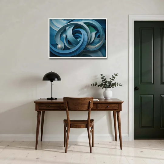 Elegant Fluidity in Blue Abstract - White Framed Canvas Wall Art - Office - 36x24