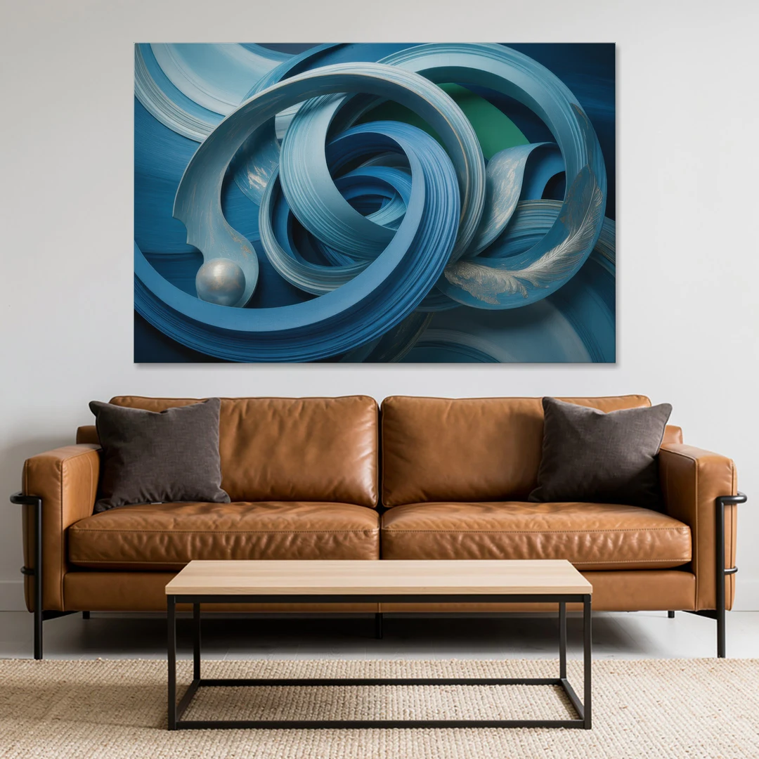 Elegant Fluidity in Blue Abstract - Canvas Wall Art - Sofa - 60x40