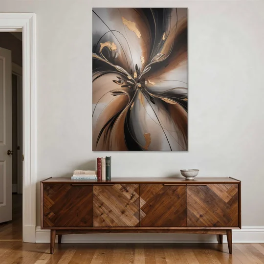 Elegant Fluidity in Brown Abstract - Canvas Wall Art - Coffee Table - 40x60