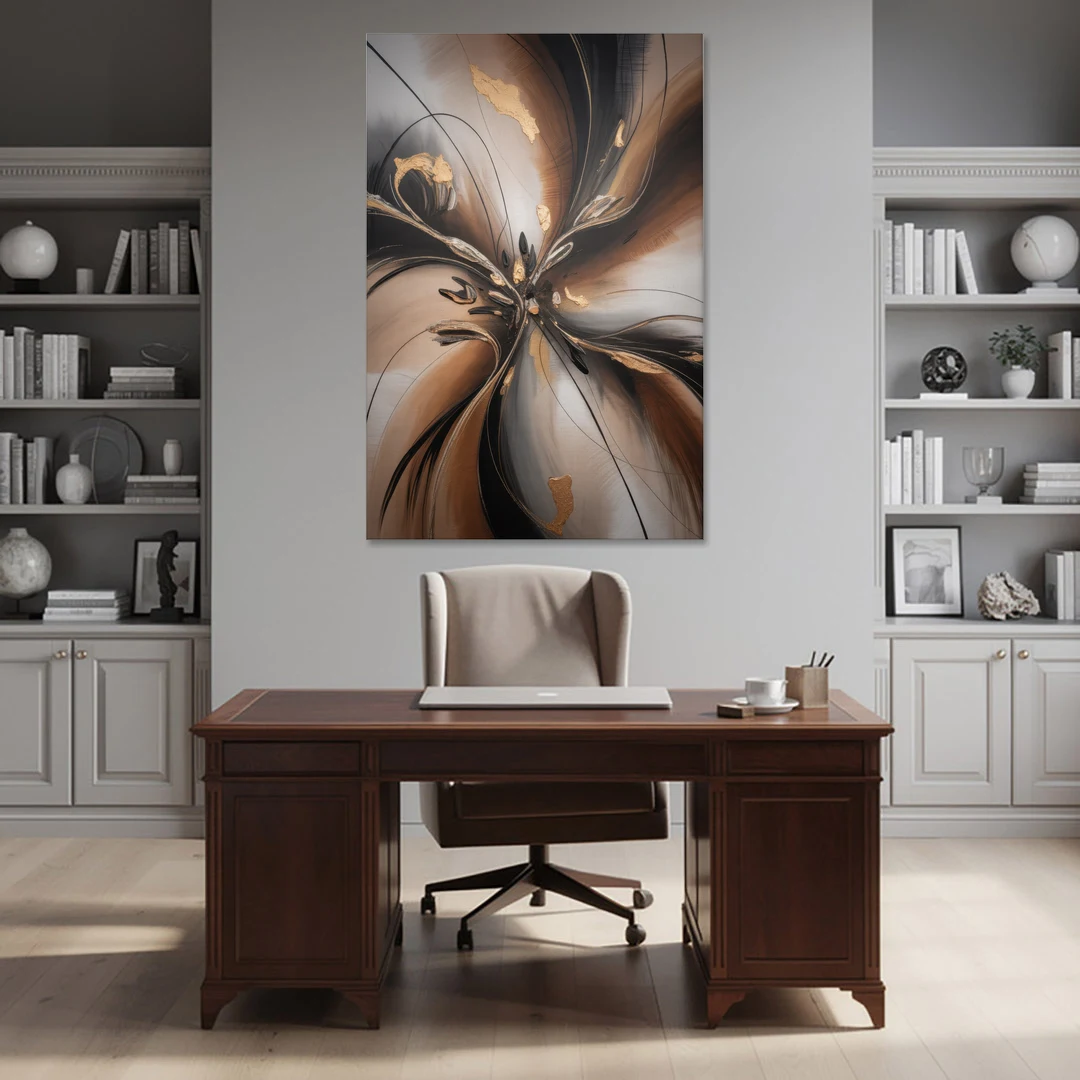 Elegant Fluidity in Brown Abstract - Canvas Wall Art - Office - 40x60