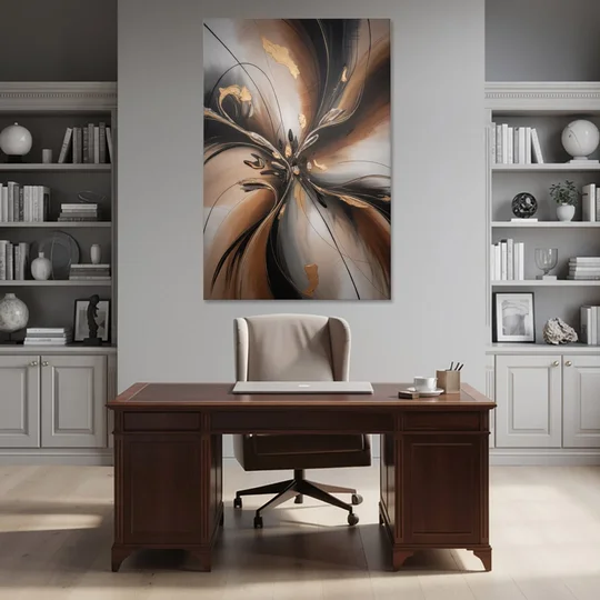 Elegant Fluidity in Brown Abstract - Canvas Wall Art - Office - 40x60
