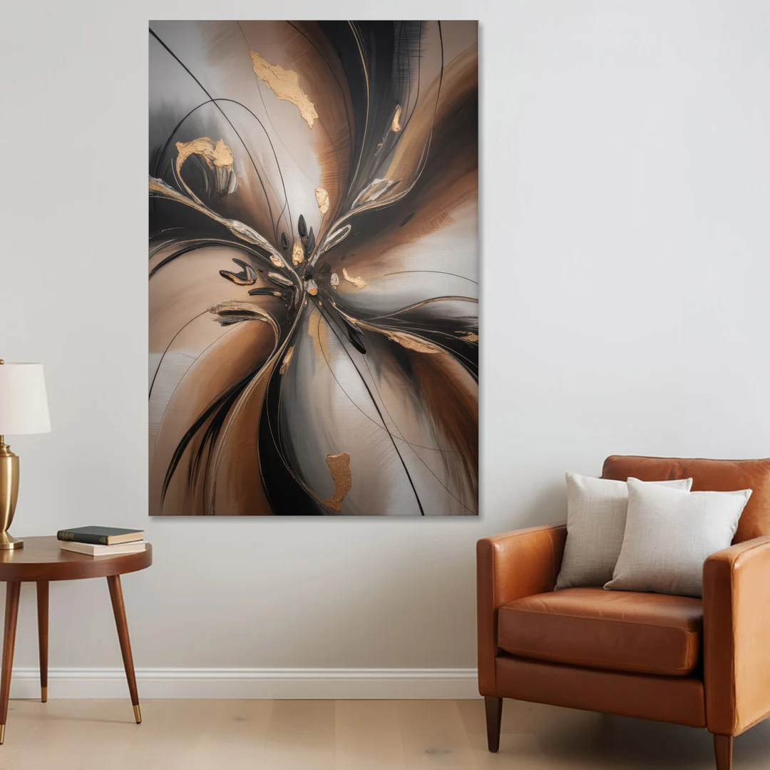 Elegant Fluidity in Brown Abstract - Canvas Wall Art - Sofa - 40x60