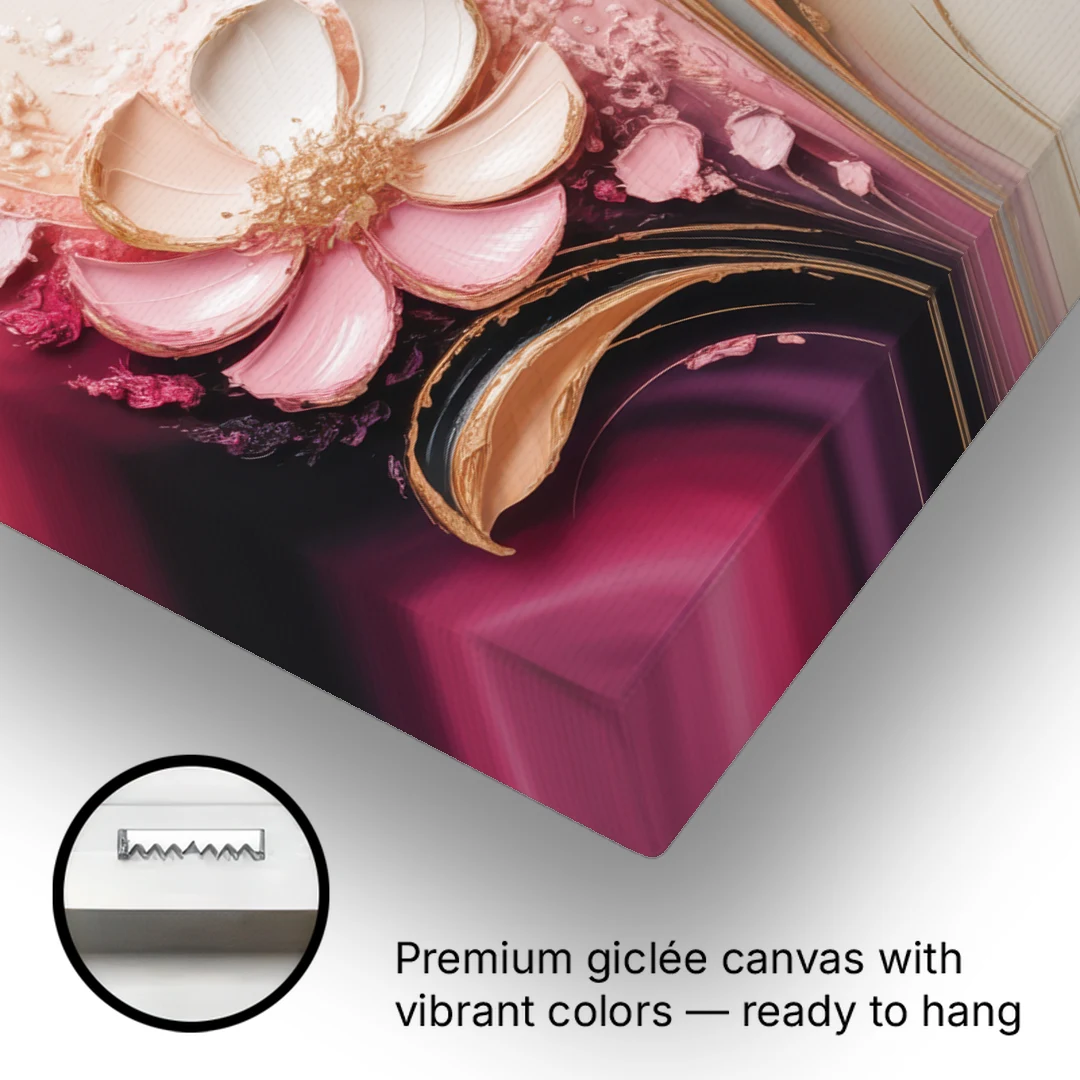 Elegant Fuchsia Blossoms Pink Abstract - Canvas Wall Art - Gallery Wrap Corner
