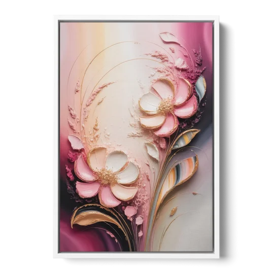 Elegant Fuchsia Blossoms Pink Abstract - White Framed Canvas Wall Art - Front