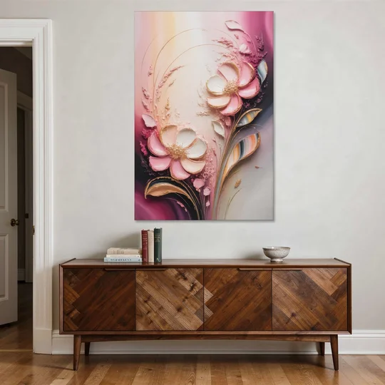 Elegant Fuchsia Blossoms Pink Abstract - Canvas Wall Art - Coffee Table - 40x60