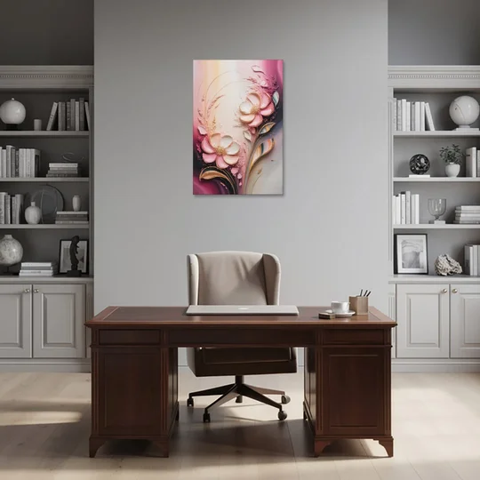 Elegant Fuchsia Blossoms Pink Abstract - Canvas Wall Art - Office - 24x36