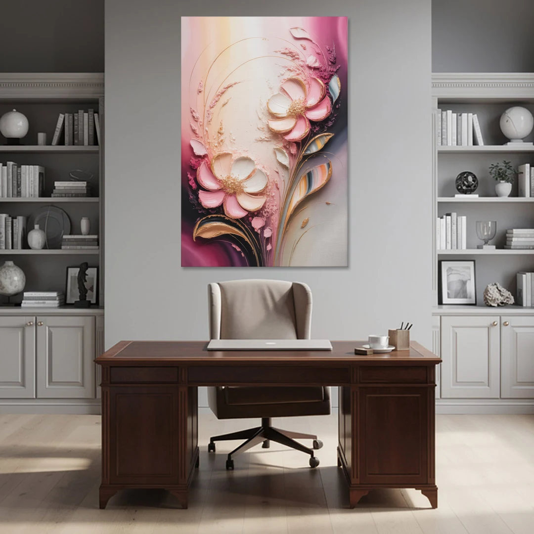 Elegant Fuchsia Blossoms Pink Abstract - Canvas Wall Art - Office - 40x60