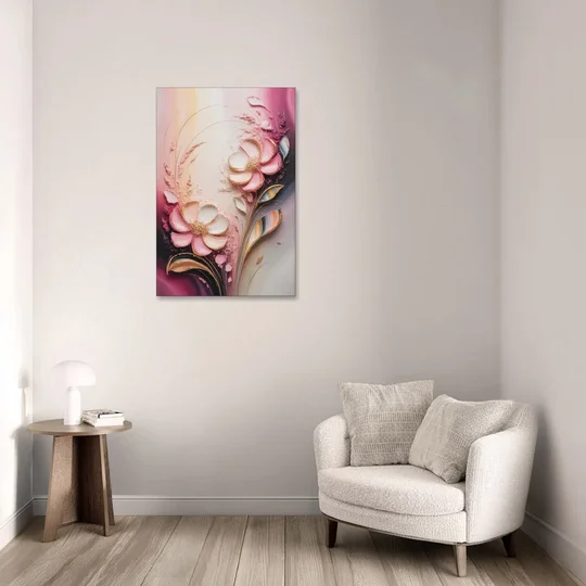 Elegant Fuchsia Blossoms Pink Abstract - Canvas Wall Art - Sofa - 24x36