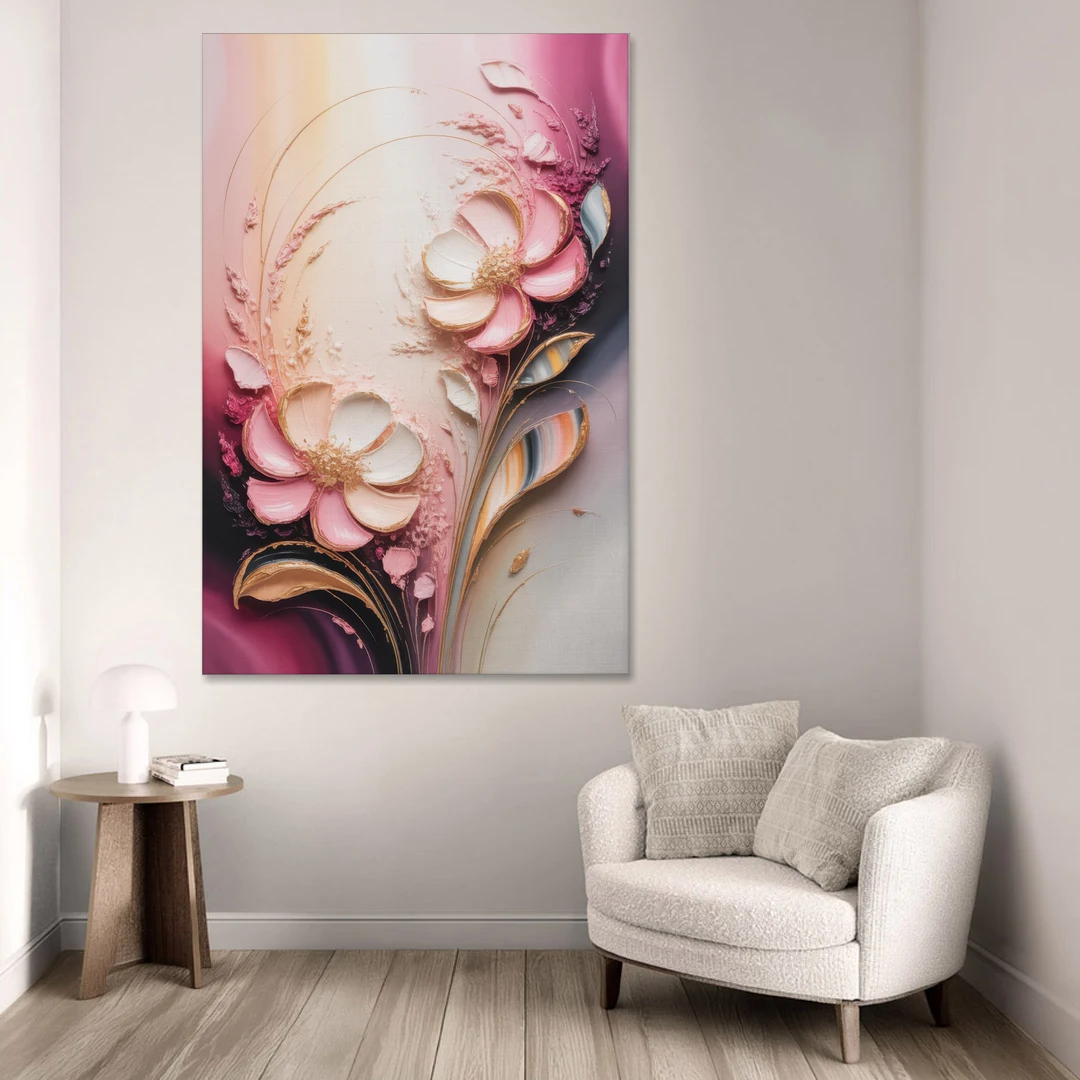 Elegant Fuchsia Blossoms Pink Abstract - Canvas Wall Art - Sofa - 40x60