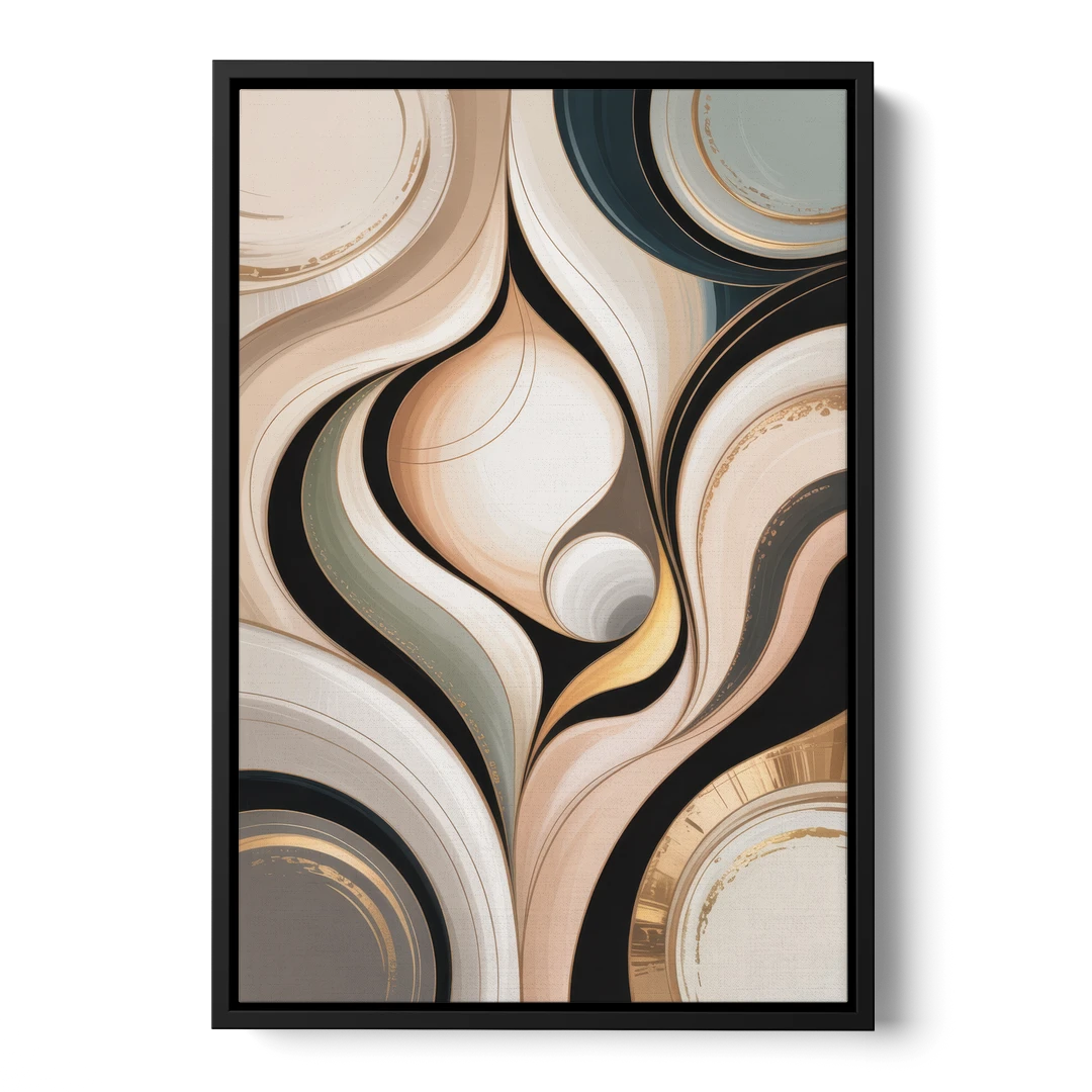 Elegant Geometric Beige Abstract - Black Framed Canvas Wall Art - Front