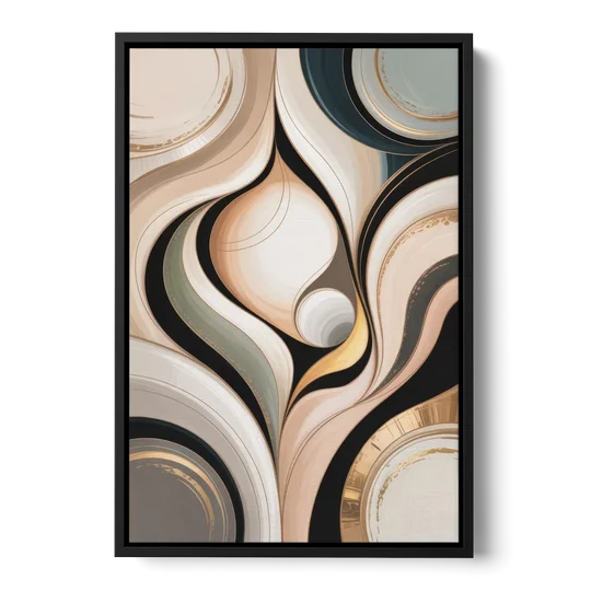 Elegant Geometric Beige Abstract - Black Framed Canvas Wall Art - Front