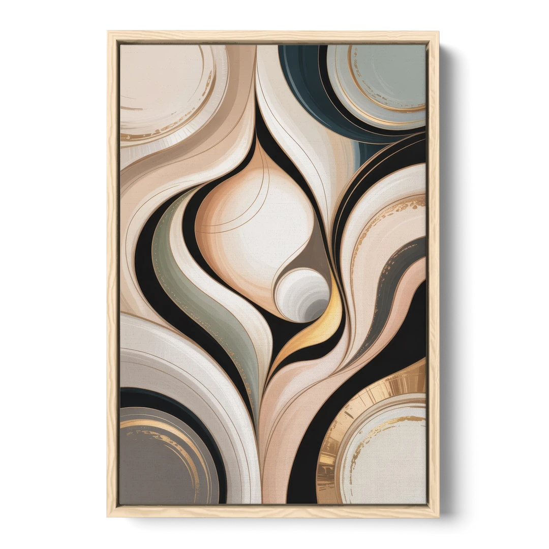 Elegant Geometric Beige Abstract - Oak Framed Canvas Wall Art - Front