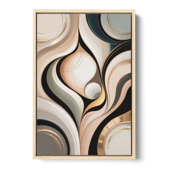 Elegant Geometric Beige Abstract - Oak Framed Canvas Wall Art - Front