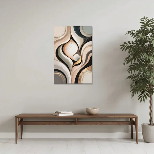 Elegant Geometric Beige Abstract - Canvas Wall Art - Coffee Table - 24x36