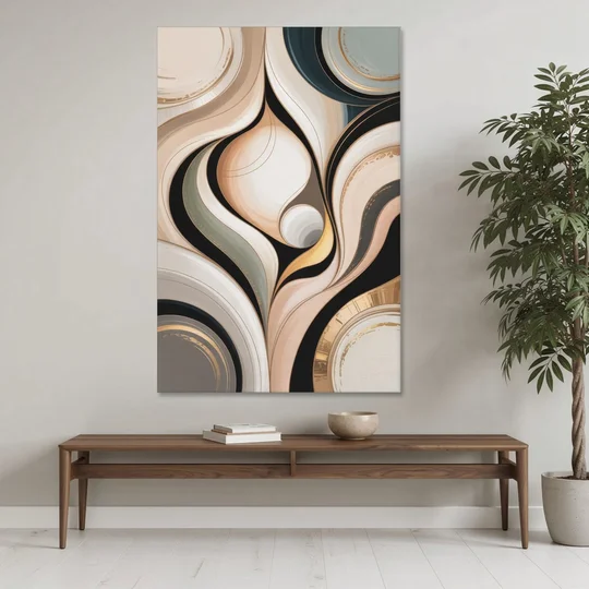 Elegant Geometric Beige Abstract - Canvas Wall Art - Coffee Table - 40x60