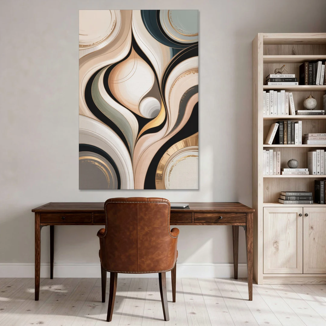Elegant Geometric Beige Abstract - Canvas Wall Art - Office - 40x60