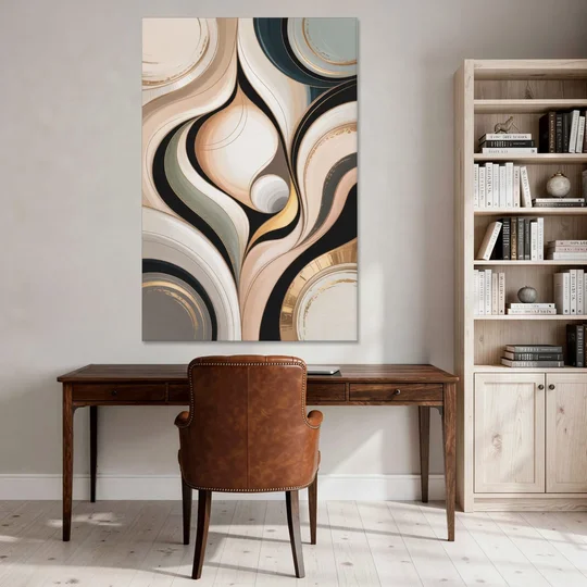 Elegant Geometric Beige Abstract - Canvas Wall Art - Office - 40x60