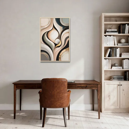 Elegant Geometric Beige Abstract - Oak Framed Canvas Wall Art - Office - 24x36