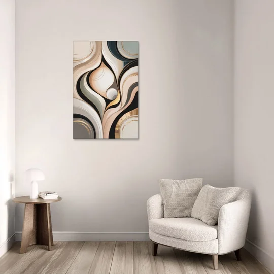 Elegant Geometric Beige Abstract - Canvas Wall Art - Sofa - 24x36