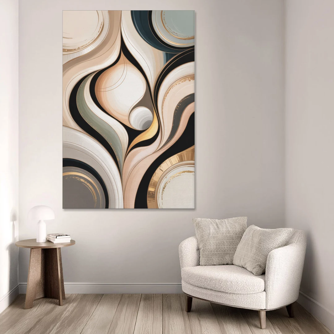 Elegant Geometric Beige Abstract - Canvas Wall Art - Sofa - 40x60