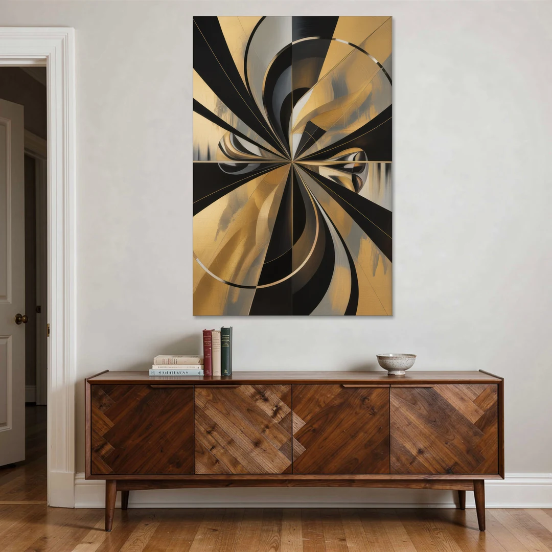 Elegant Geometric Black and Gold Abstract - Canvas Wall Art - Coffee Table - 40x60