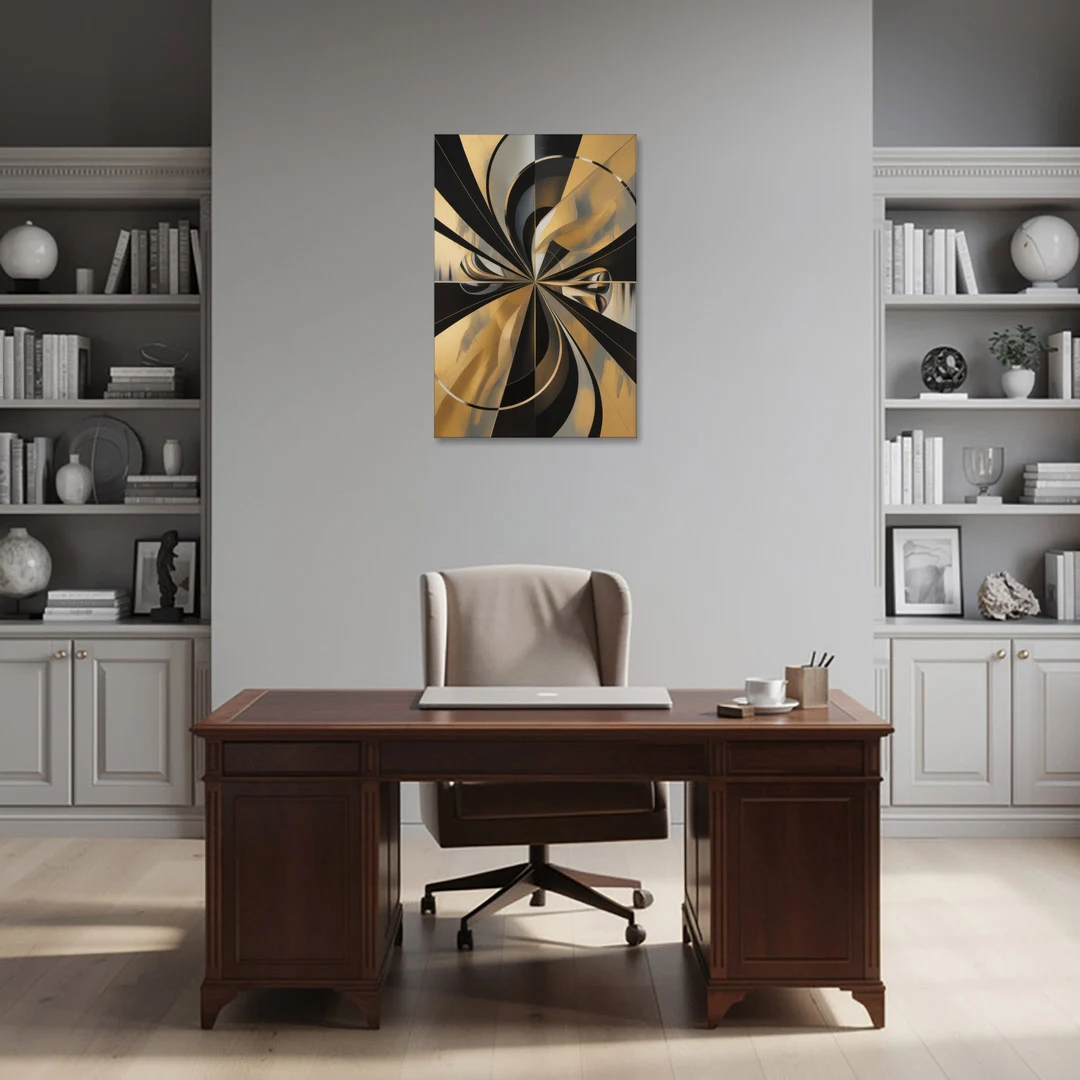 Elegant Geometric Black and Gold Abstract - Canvas Wall Art - Office - 24x36