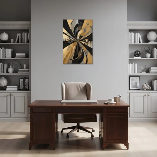 Elegant Geometric Black and Gold Abstract - Canvas Wall Art - Office - 24x36