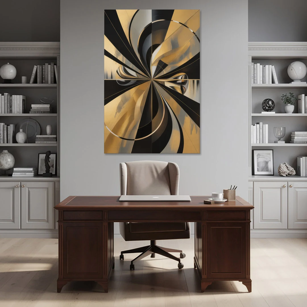 Elegant Geometric Black and Gold Abstract - Canvas Wall Art - Office - 40x60