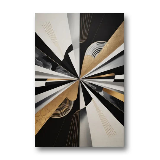 Elegant Geometric Black White and Gold Abstract - Canvas Wall Art - Front