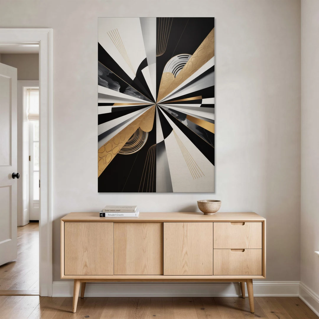 Elegant Geometric Black White and Gold Abstract - Canvas Wall Art - Coffee Table - 40x60