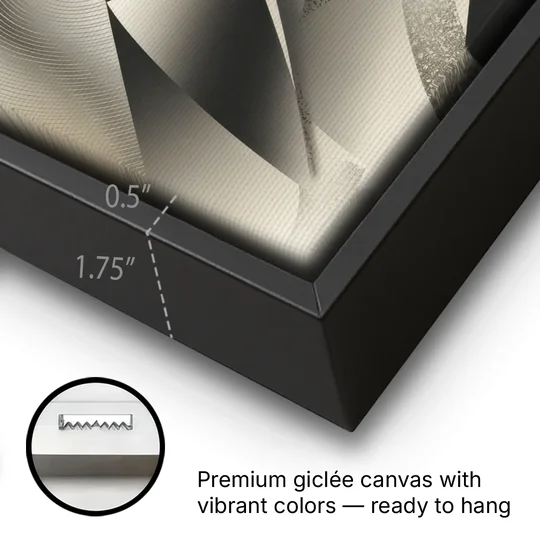 Elegant Geometric Flow Grey and Silver Abstract - Black Framed Canvas Wall Art - Gallery Wrap Corner