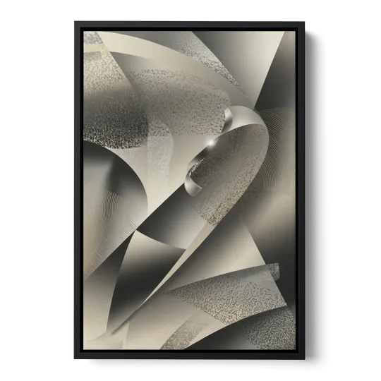 Elegant Geometric Flow Grey and Silver Abstract - Black Framed Canvas Wall Art - Front