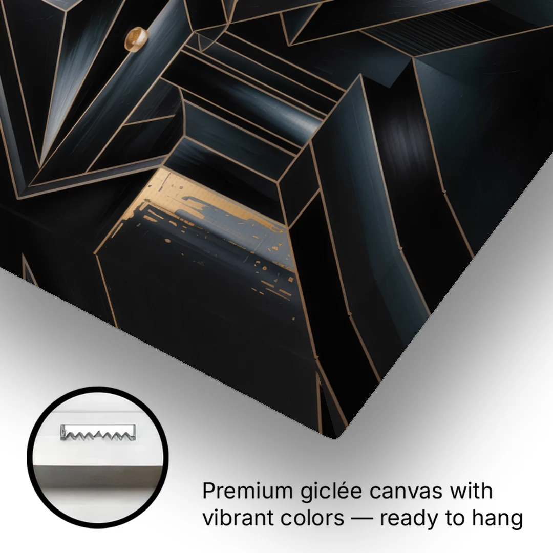 Elegant Geometric Harmony Black Abstract - Canvas Wall Art - Gallery Wrap Corner