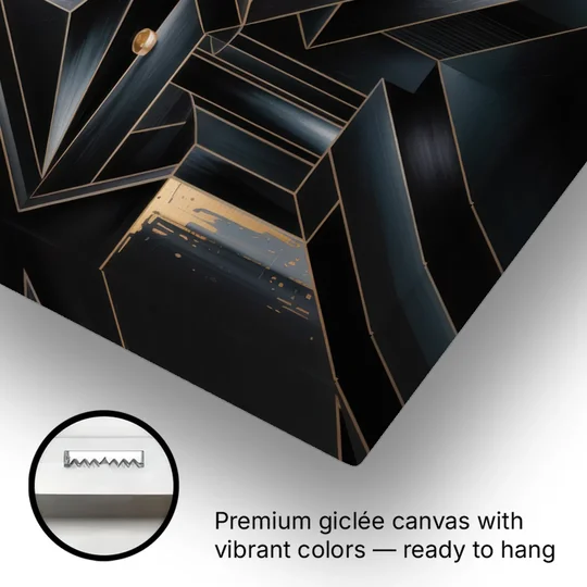 Elegant Geometric Harmony Black Abstract - Canvas Wall Art - Gallery Wrap Corner