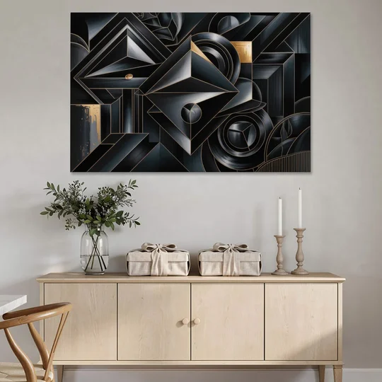 Elegant Geometric Harmony Black Abstract - Canvas Wall Art - Coffee Table - 60x40